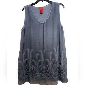 V Christina Bohemian Slate Blue Sequin Embellished Sleeveless Tunic SZ Large